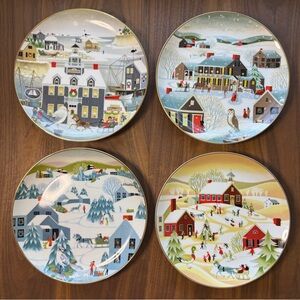 Set of Four Betsy Bates World Book Christmas Decorative Plates